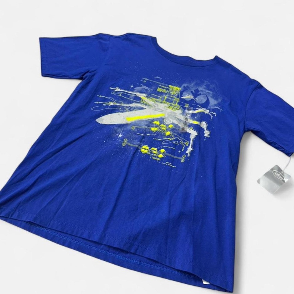 Disney Store Star Wars X-Wing Blueprint Graphic T-Shirt Blue Kids Small S NWT